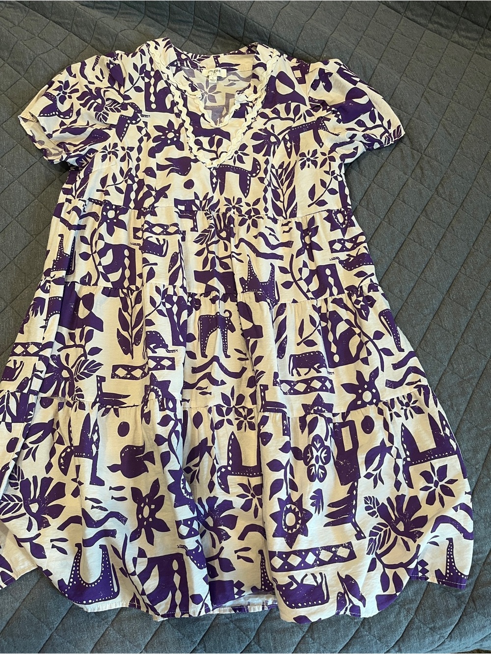 Umgee Purple and Cream Animal & Floral Print Kids Dress